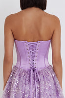 Load image into Gallery viewer, Sparkly Lilac A Line Satin Corset Floral Short Cocktail Dress with Sequins