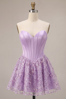 Load image into Gallery viewer, Sparkly Lilac A Line Satin Corset Floral Short Cocktail Dress with Sequins