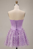 Load image into Gallery viewer, Sparkly Lilac A Line Satin Corset Floral Short Cocktail Dress with Sequins