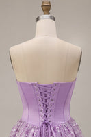 Load image into Gallery viewer, Sparkly Lilac A Line Satin Corset Floral Short Cocktail Dress with Sequins