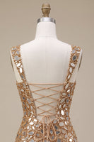Load image into Gallery viewer, Gold Sparkly Tight Sequin Short Cocktail Dress with Mirror