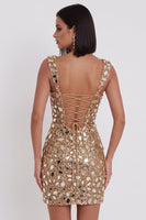 Load image into Gallery viewer, Gold Sparkly Tight Sequin Short Cocktail Dress with Mirror