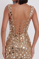 Load image into Gallery viewer, Gold Sparkly Tight Sequin Short Cocktail Dress with Mirror