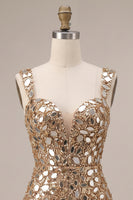 Load image into Gallery viewer, Gold Sparkly Tight Sequin Short Cocktail Dress with Mirror