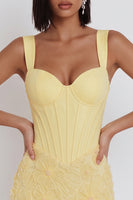 Load image into Gallery viewer, Corset Light Yellow Bodycon Floral Sparkly Short Cocktail Dress with Beading