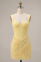 Load image into Gallery viewer, Corset Light Yellow Bodycon Floral Sparkly Short Cocktail Dress with Beading