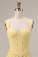 Load image into Gallery viewer, Corset Light Yellow Bodycon Floral Sparkly Short Cocktail Dress with Beading