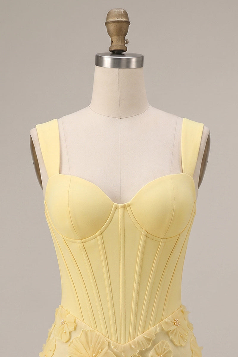 Load image into Gallery viewer, Corset Light Yellow Bodycon Floral Sparkly Short Cocktail Dress with Beading