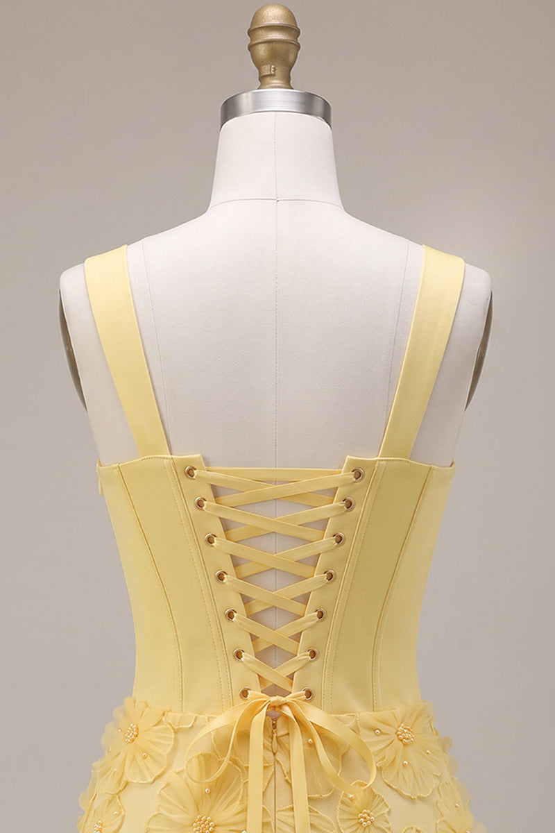 Load image into Gallery viewer, Corset Light Yellow Bodycon Floral Sparkly Short Cocktail Dress with Beading