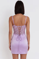 Load image into Gallery viewer, Corset Lilac Sparkly Floral Tight Satin Ruched Short Cocktail Dress with Sequins