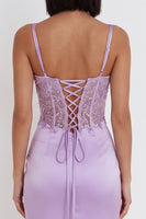 Load image into Gallery viewer, Corset Lilac Sparkly Floral Tight Satin Ruched Short Cocktail Dress with Sequins