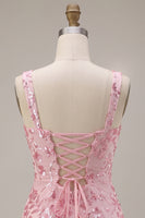 Load image into Gallery viewer, Bodycon Pink Sparkly Floral Sequin Short Cocktail Dress with Bow