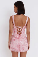 Load image into Gallery viewer, Bodycon Pink Sparkly Floral Sequin Short Cocktail Dress with Bow