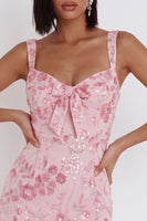 Load image into Gallery viewer, Bodycon Pink Sparkly Floral Sequin Short Cocktail Dress with Bow