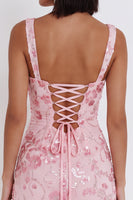 Load image into Gallery viewer, Bodycon Pink Sparkly Floral Sequin Short Cocktail Dress with Bow