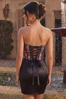 Load image into Gallery viewer, Black Sparkly Tight Ruched Corset Floral Short Cocktail Dress with Sequins