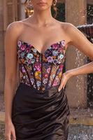 Load image into Gallery viewer, Black Sparkly Tight Ruched Corset Floral Short Cocktail Dress with Sequins