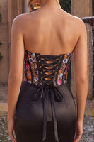Load image into Gallery viewer, Black Sparkly Tight Ruched Corset Floral Short Cocktail Dress with Sequins