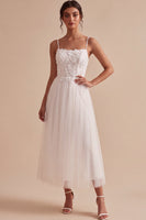 Load image into Gallery viewer, White A-Line Spaghetti Straps Floral Maxi Beach Wedding Dress