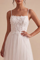 Load image into Gallery viewer, White A-Line Spaghetti Straps Floral Maxi Beach Wedding Dress