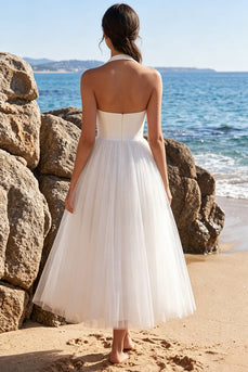 White Tulle Halter A-Line Backless Maxi Beach Wedding Dress
