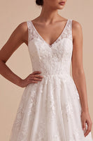 Load image into Gallery viewer, Lace White A-Line Floral V-Neck Maxi Boho Wedding Dress