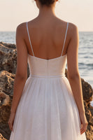 Load image into Gallery viewer, Glitter White A-Line Spaghetti Straps Maxi Beach Wedding Dress