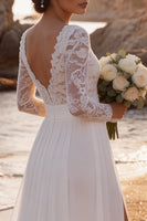 Load image into Gallery viewer, White Chiffon V-Neck A-Line Sweep Train Beach Wedding Dress with Slit