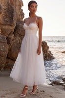 Load image into Gallery viewer, White Corset A-Line Spaghetti Straps Maxi Beach Wedding Dress