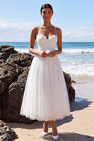 Load image into Gallery viewer, White Corset A-Line Spaghetti Straps Maxi Beach Wedding Dress