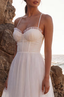 Load image into Gallery viewer, White Corset A-Line Spaghetti Straps Maxi Beach Wedding Dress