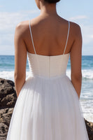 Load image into Gallery viewer, White Corset A-Line Spaghetti Straps Maxi Beach Wedding Dress