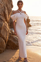 Load image into Gallery viewer, White Sparkly Beaded Cold Shoulder Sheath Maxi Wedding Dress