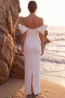 Load image into Gallery viewer, White Sparkly Beaded Cold Shoulder Sheath Maxi Wedding Dress