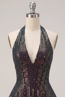Load image into Gallery viewer, Sparkly Black Sequin Ruffled Tiered Halter A Line Short Cocktail Dress