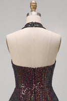 Load image into Gallery viewer, Sparkly Black Sequin Ruffled Tiered Halter A Line Short Cocktail Dress
