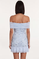 Load image into Gallery viewer, Sky Blue Sparkly Ruffled Tiered Floral Tight Short Cocktail Dress with Sequins
