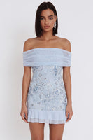 Load image into Gallery viewer, Sky Blue Sparkly Ruffled Tiered Floral Tight Short Cocktail Dress with Sequins