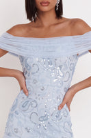 Load image into Gallery viewer, Sky Blue Sparkly Ruffled Tiered Floral Tight Short Cocktail Dress with Sequins