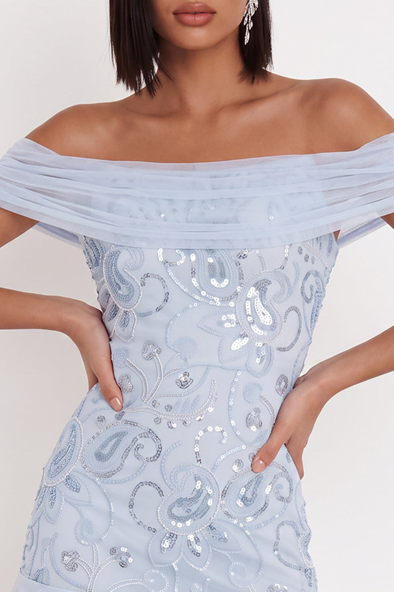 Load image into Gallery viewer, Sky Blue Sparkly Ruffled Tiered Floral Tight Short Cocktail Dress with Sequins