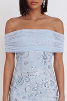 Load image into Gallery viewer, Sky Blue Sparkly Ruffled Tiered Floral Tight Short Cocktail Dress with Sequins