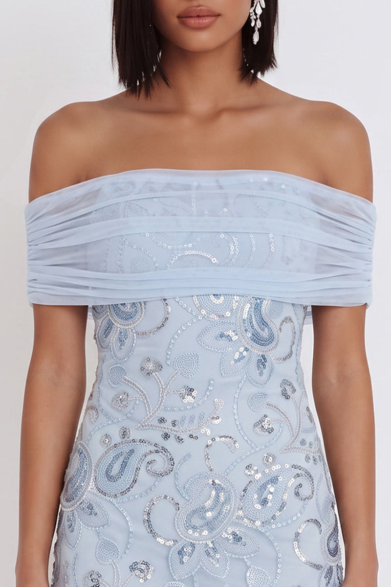 Load image into Gallery viewer, Sky Blue Sparkly Ruffled Tiered Floral Tight Short Cocktail Dress with Sequins