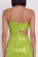 Load image into Gallery viewer, Sparkly Yellow Green Tight Cut Out Sequin Short Cocktail Dress