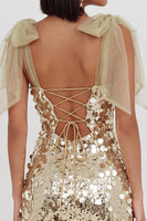 Load image into Gallery viewer, Champagne Sparkly Sequin Bodycon Short Cocktail Dress with Bows