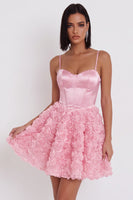 Load image into Gallery viewer, Corset Pink A Line Satin Short Cocktail Dress with 3D Flowers