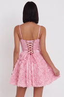 Load image into Gallery viewer, Corset Pink A Line Satin Short Cocktail Dress with 3D Flowers