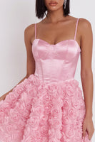 Load image into Gallery viewer, Corset Pink A Line Satin Short Cocktail Dress with 3D Flowers