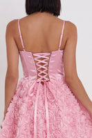 Load image into Gallery viewer, Corset Pink A Line Satin Short Cocktail Dress with 3D Flowers