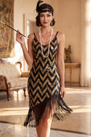 Load image into Gallery viewer, Sparkly Sequins White Golden Bodycon V-Neck Midi 1920s Dress with Fringes