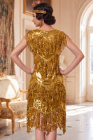 Load image into Gallery viewer, Sparkly Royal Blue Bodycon Sequin Tiered Fringed Midi 1920s Dress